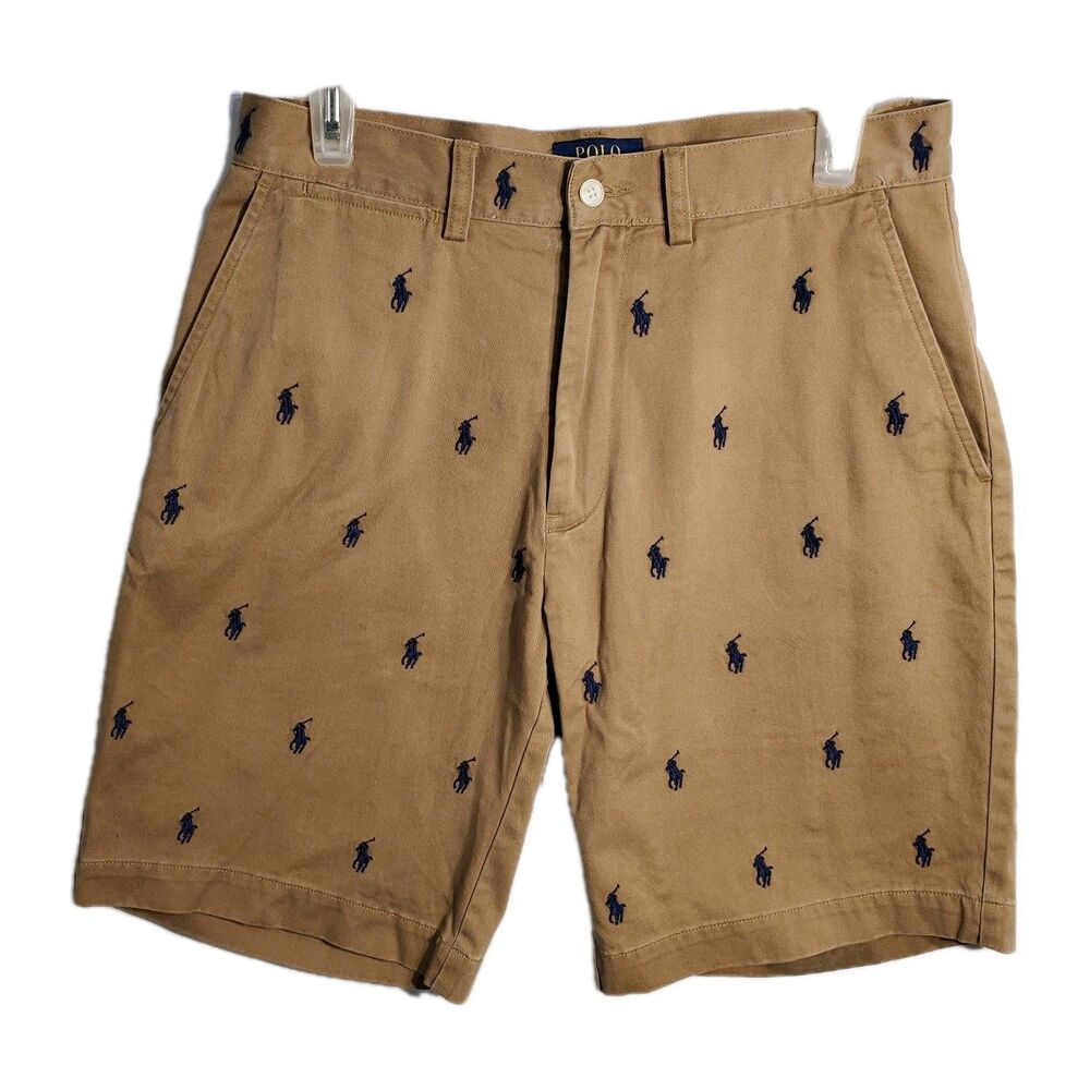 Polo Ralph Lauren All Over Pony logo Chino Shorts Men 30 Khaki Classic Fit Pants
